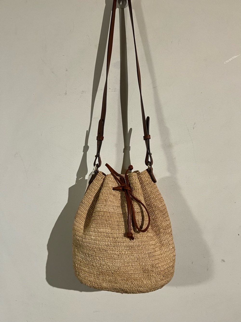 Sezane farrow raffia bucket bag